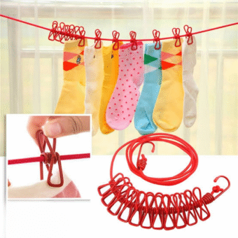 Clip & Hang 185CM Portable Clothesline With (12) Clip - Elastic, Windproof & Eco-Friendly for Travel & Home Use (Random Colors))