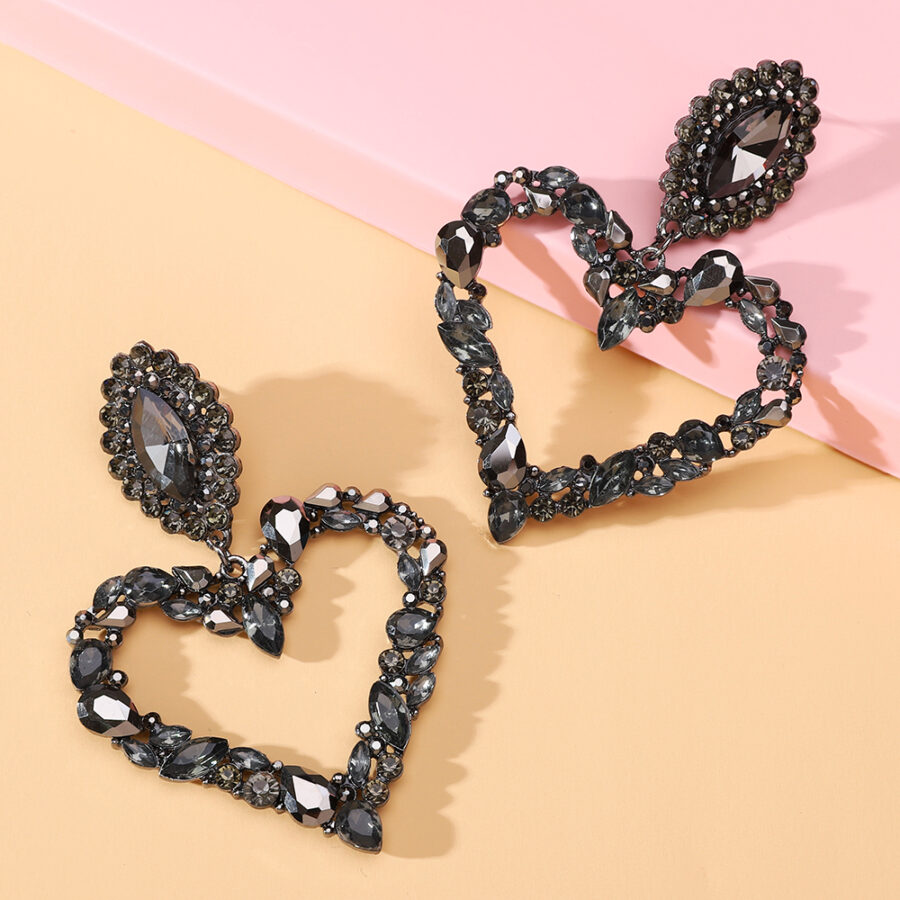 Imported Elegant Heart-Shaped Black Crystal Statement Earrings - A True Masterpiece | Best Quality Earrings For Girls | Girls & Women Fashion - Image 2
