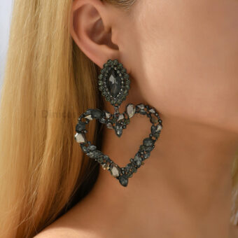 Imported Elegant Heart-Shaped Black Crystal Statement Earrings - A True Masterpiece | Best Quality Earrings For Girls | Girls & Women Fashion