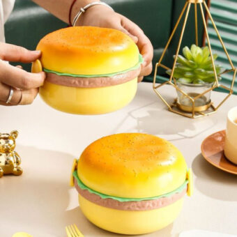 1 pc Round Cute Burger Shape Lunch Box Perfect For School Kids Office Worker 3 layer Container Box for Boys, Girls, School & Office Men