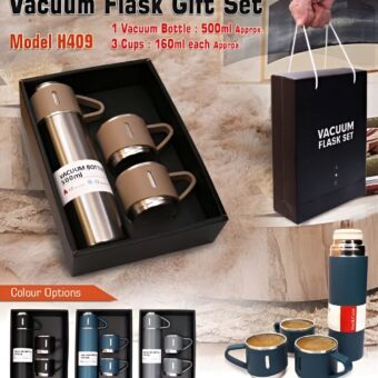 STAINLESS STEEL VACUUM FLASK SET - 500ML WITH 3 CUPS (Gift Box ) (Random color)