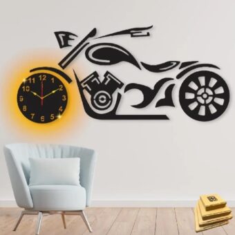 3D Wall Clock bike style Wooden Wall Clock  with light
