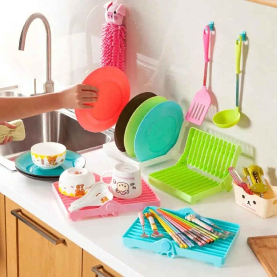 Small Kitchen Foldable Dish Plate Drying Rack | Multipurpose Space Saving Storage Organizer Plastic Rack (Random color) - Image 7