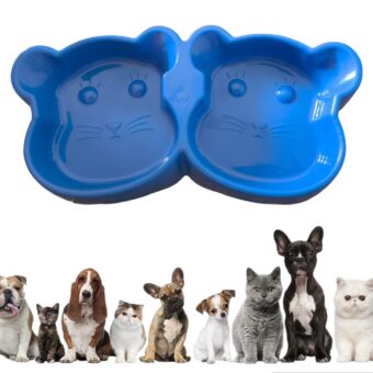 Cat Shaped Double food bowl Pet Plastic food bowl (Random Color)