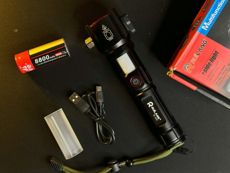 Ruilang Multifunctional Rechargeable Flashlight with Power Bank 8800mAh 1KM Light Range RL-2210