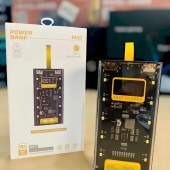 20000mAh PD Power Bank with a transparent body and side LEDs