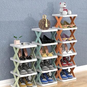 New Arrival Stackable Shoe Rack Multi-layer Storage Shoes Shelf Box Plastic Space Saving Cabinet Shoes Organizer for Entry (Random Color)