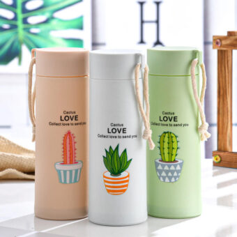 Cactus Love Print Style Glass Water Bottle - 400ml (Random color)