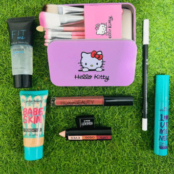 7 in 1 MakeUp Deal - 7pc Make-up Brush, Primer,  Lip pencil, Mascara, Lipgloss, LipPen, Liquid Foundation (Random)