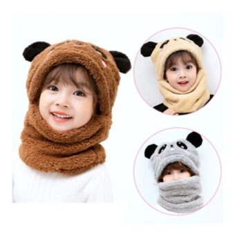 Kids Winter Panda Cap Wool Cap With Neck Warmer Attached.  KIDS WOOL CAP Cartoon Panda Baby(random color)