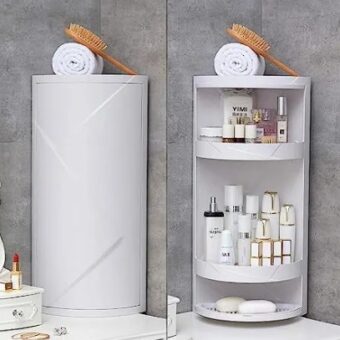 360° Rotatable Corner Bathroom Storage Organizer Dustproof Cosmetic Cabinet(random color)