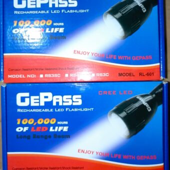 NEW EMERGENCY GePass Rechargeable LED Flashlight, 100,000 Hours of LED Life, Long Range Beam, CREE LED, Outdoor and Indoor Lights, Bright Light, Camping Torch | GeePas RL 601