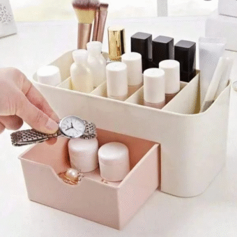Plastic Makeup Storage Box With Small Drawer For Bathroom, Organizer Drawers, Makeup Brush Organizer Space- Saving Space Storage Box(random color)
