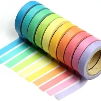 10 Rolls Chic Washi Tape Colorful Rainbow Design Removable Decorative Tape for DIY Stationery Wrapping Photo Album (Random Color)