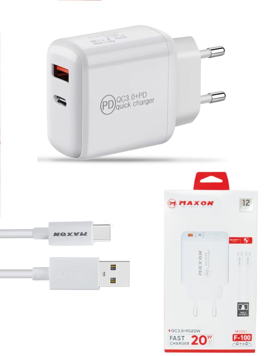 Maxon F-100 C To C 20w Android Fast Charger / QC3.0 + PD,20W, Fast Charger,C to C your devices quickly and efficiently