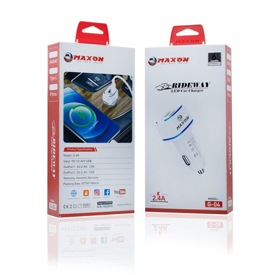 maxon G-04 LED IOS Car Charger 2USB Post IOS Cable,Best For Traveling - Image 4
