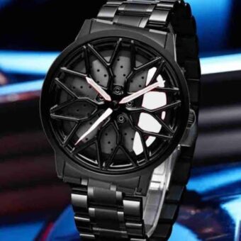 Rotating Wheel Watch - Stylish & Unique Timepiece Car Sport Rim Hub Wheel Wristwatch for Mens (Random Color And Random Designs )