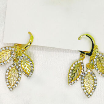 Imported Golden Triple Leaf Crystal Earrings – A Touch of Elegance Triple leaf Crystal Earrings