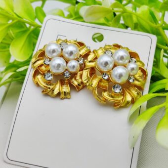 Imported Golden Elegance Pearl Cluster Earrings - Luxurious Statement Jewelry | Modern Earring For Girls & Women