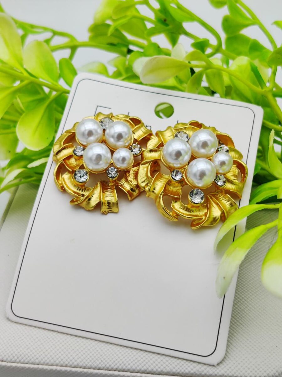Imported Golden Elegance Pearl Cluster Earrings - Luxurious Statement Jewelry | Modern Earring For Girls & Women