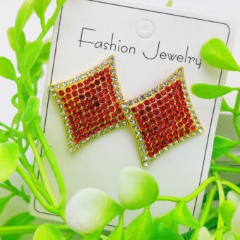 Imported Dazzling Ruby Red Diamond-Shaped Earrings with Sparkling Crystals | Fashion Earrings For Girls & Women