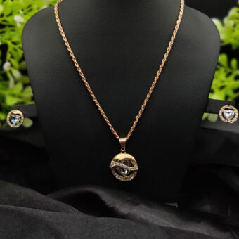 Imported Timeless Elegance Gold Pendant Necklace Set with Radiant Crystals | Girls & Women Fashion