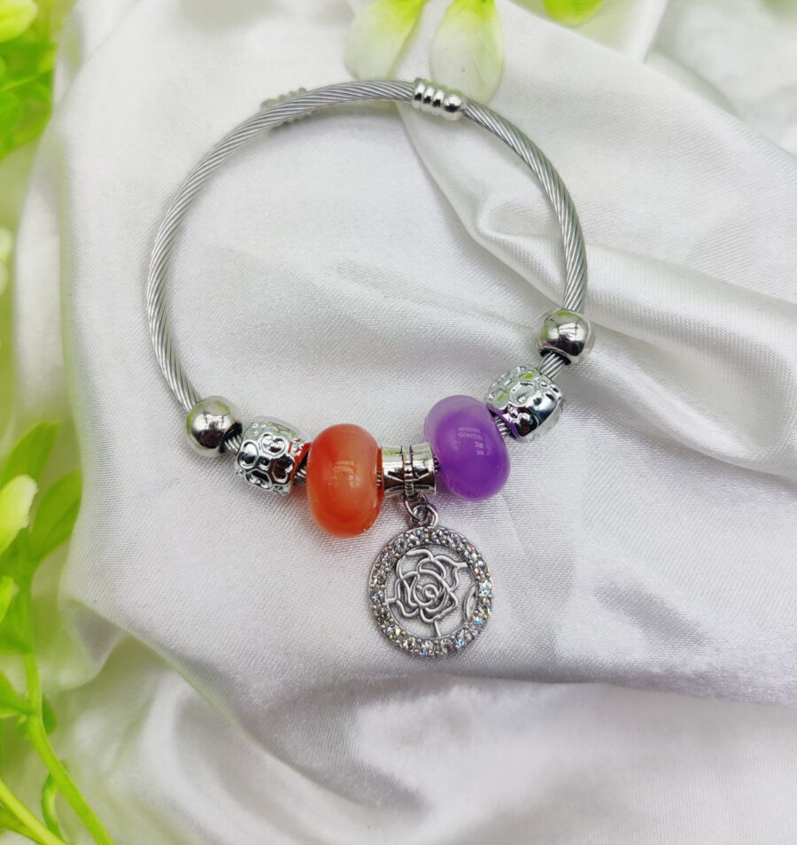 1 Piece Imported Elegant Pandora Bracelet with Rose Charm and Beaded Accents | Best Quality Bracelet For Girls & Women | Girls & Women Jewellery - Image 3