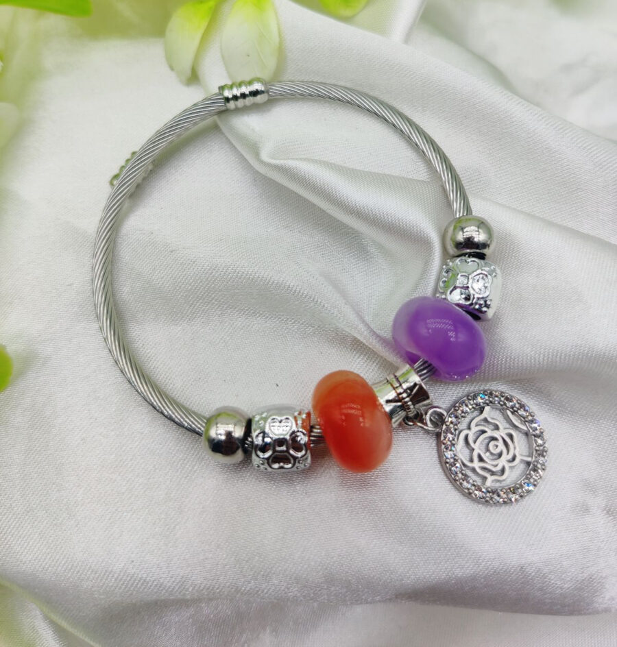 1 Piece Imported Elegant Pandora Bracelet with Rose Charm and Beaded Accents | Best Quality Bracelet For Girls & Women | Girls & Women Jewellery