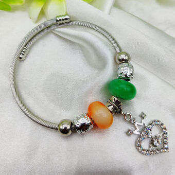 1 Piece Imported Exquisite Silver Pandora Bracelet with Heart Crown Charm and Beaded Details | Best Quality Bracelet For Girls & Women | Girls & Women Jewellery