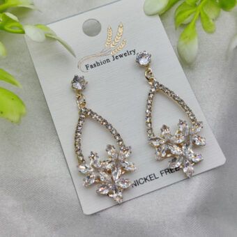 Imported Elegant Crystal Floral Drop Earrings – Nickel Free Earrings - Luxurious Gold Finish | Best Quality Artificial Earrings For Girls & Women
