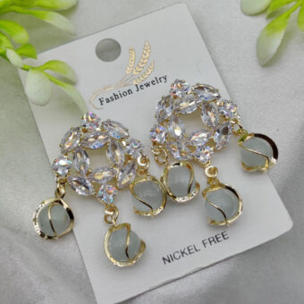 Imported Exquisite Crystal Halo Earrings with Chic Gemstone Dangles | Best Quality Artificial Earrings For Girls & Women