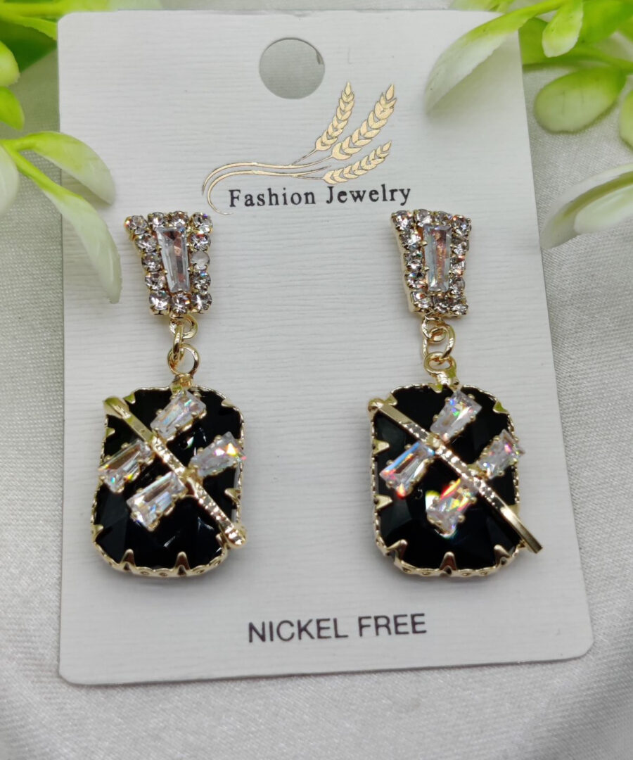 Imported Elegant Black Crystal Earrings with Sparkling Rhinestone Accents – Nickel-Free| Girls Earrings | Women Earrings | Jewellery - Image 3