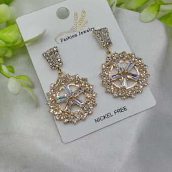 Imported Radiant Baguette Floral Drop Earrings – Nickel Free Earrings - Luxurious Gold Finish | Best Quality Artificial Earrings For Girls & Women