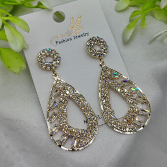 Imported Sparkling Teardrop Crystal Earrings – Elegant Statement Jewelry - Luxurious Gold Finish | Best Quality Artificial Earrings For Girls & Women