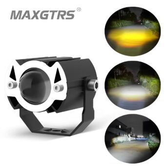 MAXGTRS Motorcycle Led Headlight Mini Projector Lens Tri-model Driving Auxiliary Scooter Spotlamp