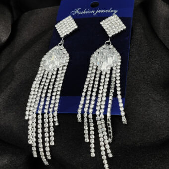 Imported Earrings In Multiple Design | Tarnish-Free Diamond-Shape, Heart Fringe, Long Heart Fringe, Radiant, Diamond Cascade Design Earrings| Luxury Look Artificial Earrings | Girls Earrings | Women Earrings ( Silver )