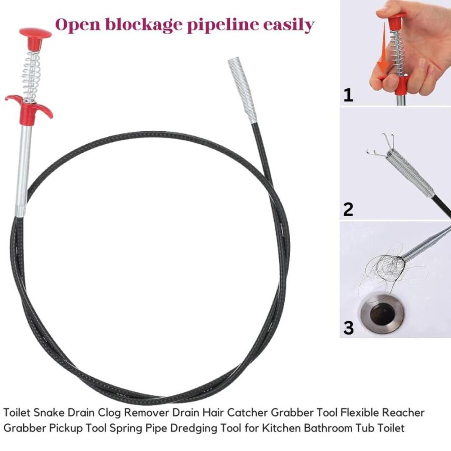 Stainless Steel Hair Catching Drain Cleaner Wire Spring Sink Cleaning Stick - Image 2