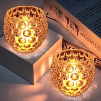 Amber Shine Crystal TeaLight Candle Holder for home and office decor Cell operated