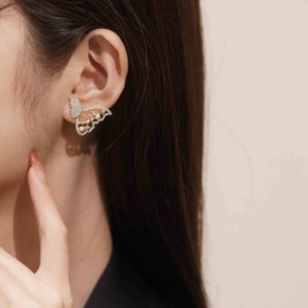 Korean Zircon And Pearl Butterfly front back earrings | Luxury Look Artificial Earrings | Girls Earrings | Women Earrings