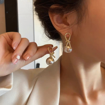 Knot Pearl Earrings Clip On Pearl Earrings Big Silver Grey Earrings | Earrings for Women Fashion | Luxury Look Artificial Earrings | Women Earrings