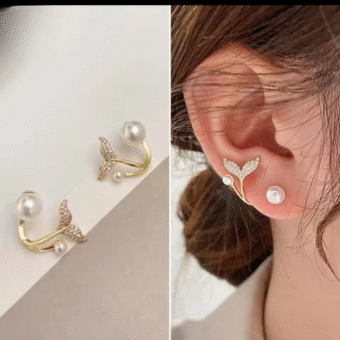 Korean Fishtail Fashion Stud Earrings For Women Jewelry Trendy Simulated Pearl Butterfly Earrings Piercing