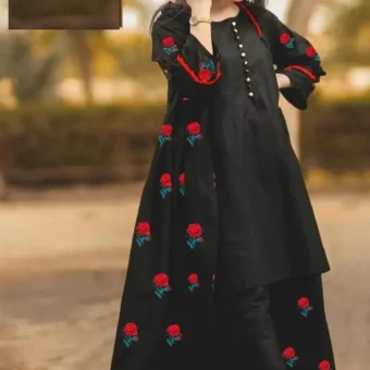 Readymade 3pc Embroidered Gown  Kataan Silk Dress  Gown Style for girls