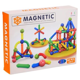 64PCS Magnetic Toys Building Blocks Set – STEM Magnet Balls and Rods Construction Kit for Kids – Educational Stacking Toy for Toddlers & Preschool Learning – Colorful Magnetic Building Sticks for Boys & Girls - Magnetic Play Stick