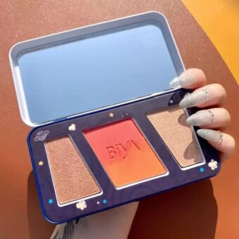 3 in 1 Colors Facial Blush Gradual Powder Blusher Shimmer Highlighter Three-dimensional Brightening Powder Blusher Palette - Biya Korean Highlighter & Blush Palette - Image 7
