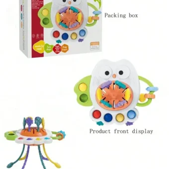 Owl-Themed Fun Squeezing and Pumping Toy – Colorful Sensory Play Toy for Kids with Soft Texture, Hand Grip Exercise, and Stress Relief