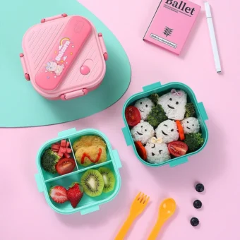 3 Grids Unicorn Lunch Box For Children Students Sandwich Fruit Food Storage Container Cartoon Kids Bento Box For School Camping - Random Color - Image 3