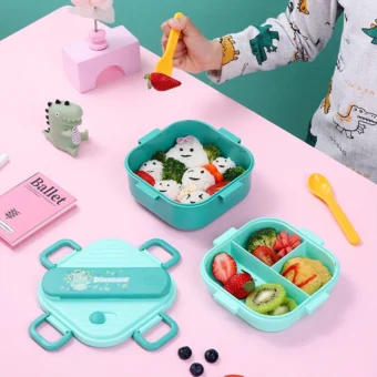 3 Grids Unicorn Lunch Box For Children Students Sandwich Fruit Food Storage Container Cartoon Kids Bento Box For School Camping - Random Color - Image 4