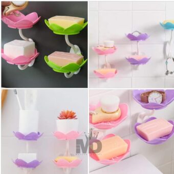 Multicolor Lotus Flower Soap Holder, Double Layer Wall-Mounted, No-Drill with Drainage, Quick-Dry Plastic Bathroom Organizer for Soap Storage, Soap Holder for Bathroom ( Random Color ) - 01 Stand - Image 4