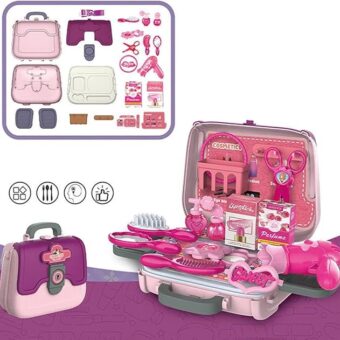 24 PCS Girls Fashion Beauty Salon Toys, Early Education Toys, Kids Makeup Kit, Dress Up Pretend Play with Toy Hairdryer, Comb, Portable Case, Premium Gifts for Toddler Girls (Cosmetic bag)