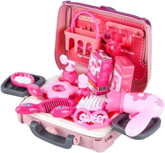 24 PCS Girls Fashion Beauty Salon Toys, Early Education Toys, Kids Makeup Kit, Dress Up Pretend Play with Toy Hairdryer, Comb, Portable Case, Premium Gifts for Toddler Girls (Cosmetic bag) - Image 9